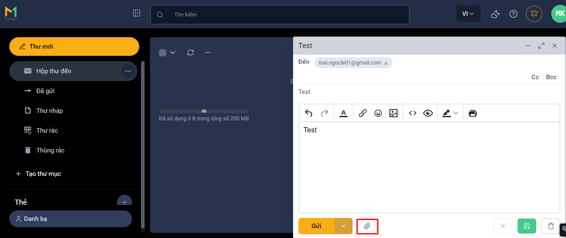 Hướng dẫn liên kết dịch vụ Cloud để gửi tệp đính kèm trên trang người dùng OneMail