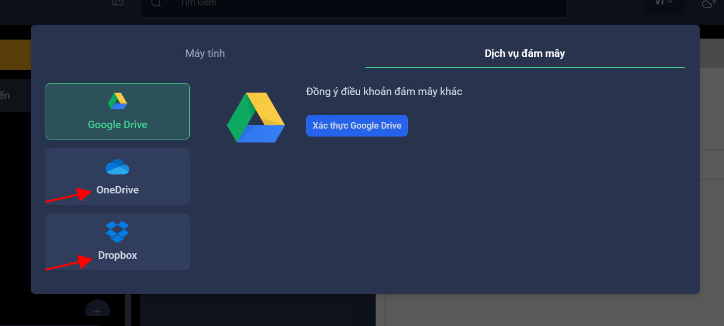 Hướng dẫn liên kết dịch vụ Cloud để gửi tệp đính kèm trên trang người dùng OneMail