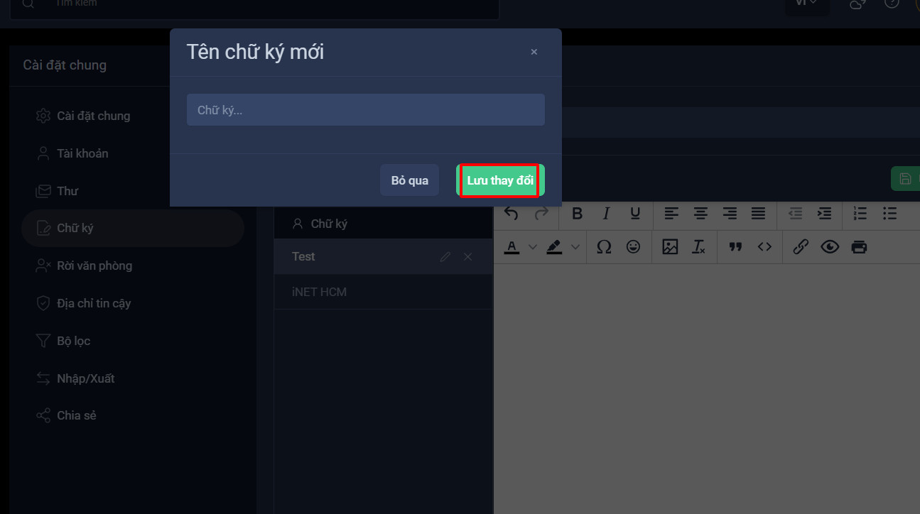 Hướng dẫn sử dụng tính năng chữ ký trên trang người dùng OneMail