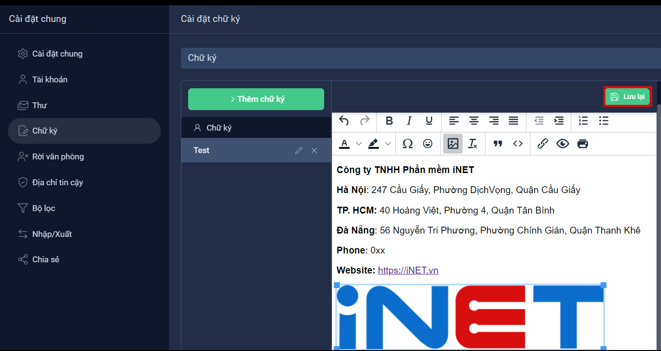 Hướng dẫn sử dụng tính năng chữ ký trên trang người dùng OneMail