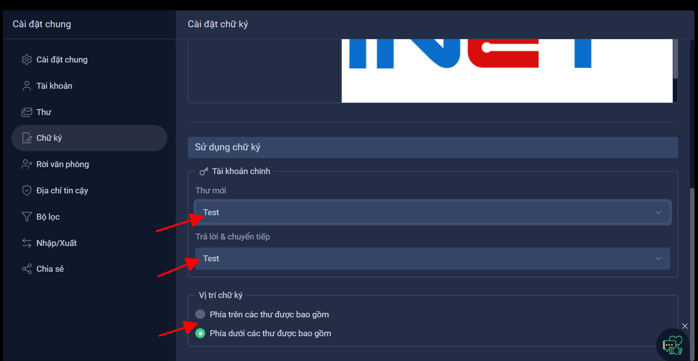 Hướng dẫn sử dụng tính năng chữ ký trên trang người dùng OneMail