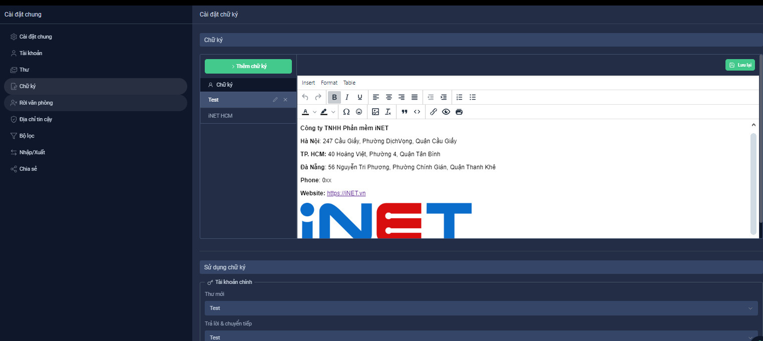 Hướng dẫn sử dụng các tính năng cài đặt trên trang người dùng OneMail