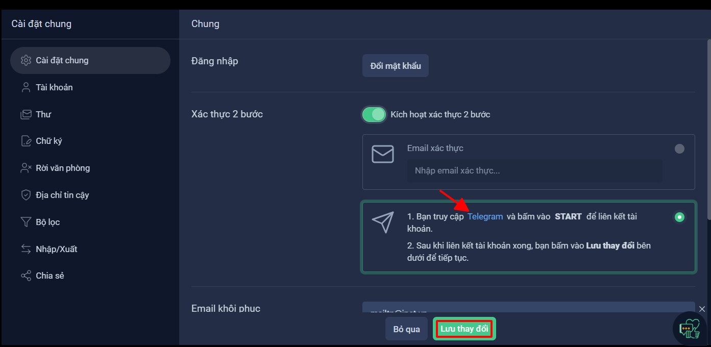 Phương thức 2: Xác thực qua Telegram