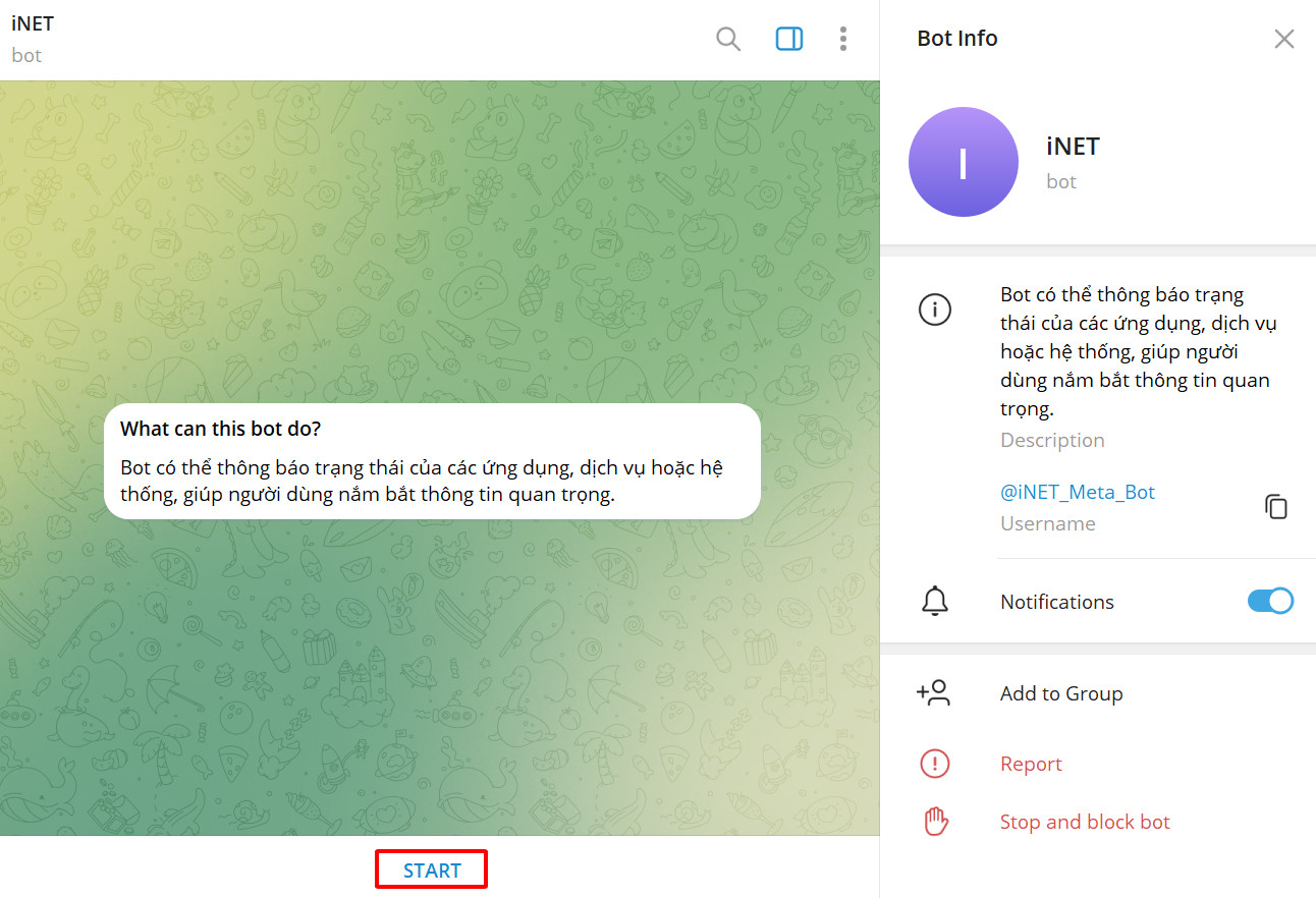 Nhấn START để liên kết tài khoản